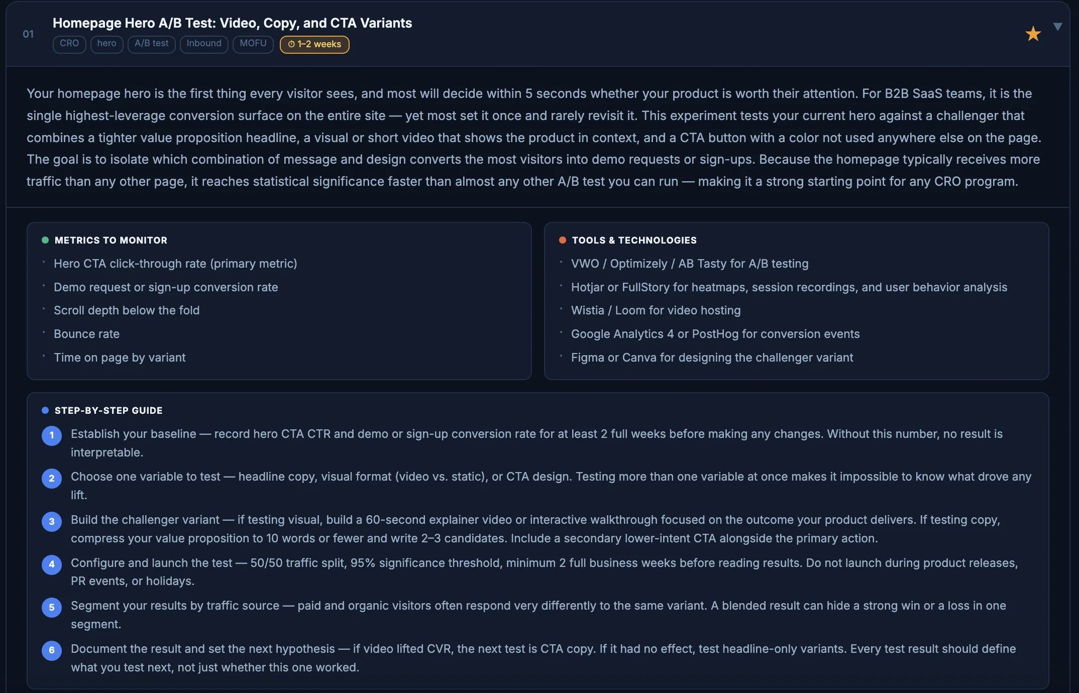 Revenue Growth Guide experiment card